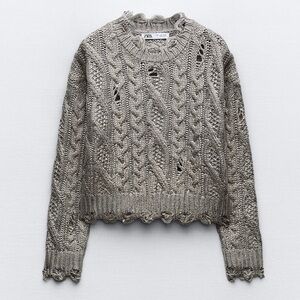Zara Gold Cable Knit Metallic Sweater